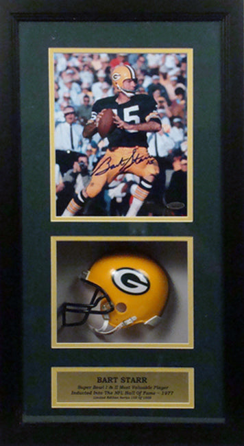 Autographed Shadowbox W/ Mini Helmet - Bart Starr Green Bay Packers