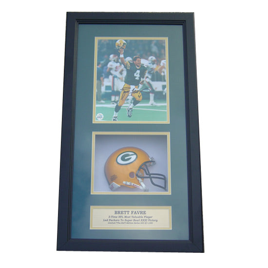 Autographed Shadow Box W/ Mini Helmet - Brett Favre Green Bay Packers