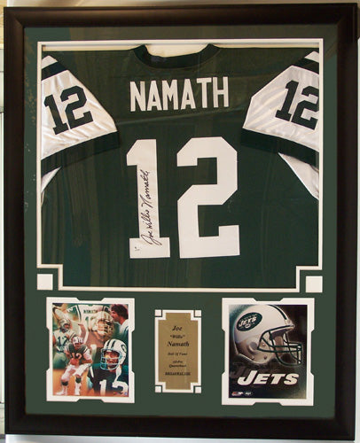 30x34 Framed Autographed Custom Jersey - Joe Namath New York Jets
