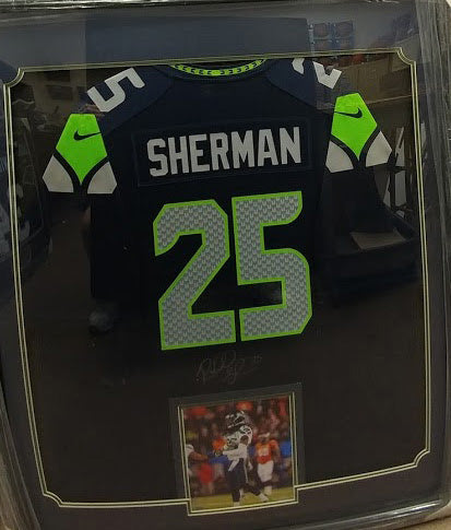 30x34 Framed Autographed Custom Jersey - Richard Sherman Seattle Seahawks