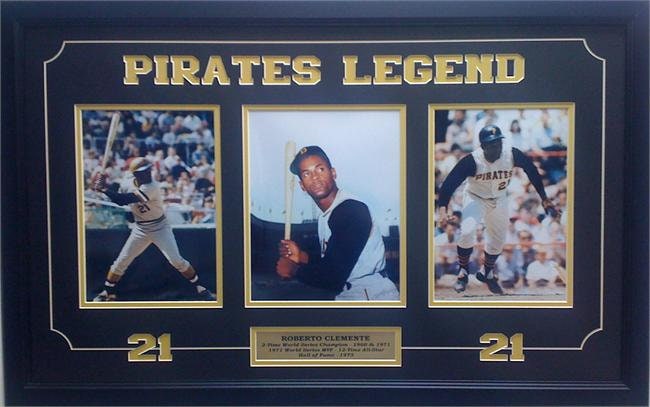 13x35 Triple Frame - Roberto Clemente Pittsburgh Pirates