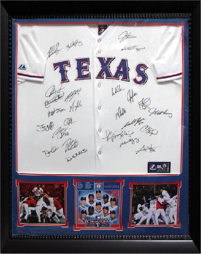 30x34 Framed Autographed Custom Jersey - 2010 Texas Rangers
