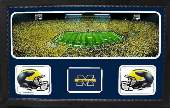 Double Mini Helmet Panoramic Shadowbox - Michigan Wolverines