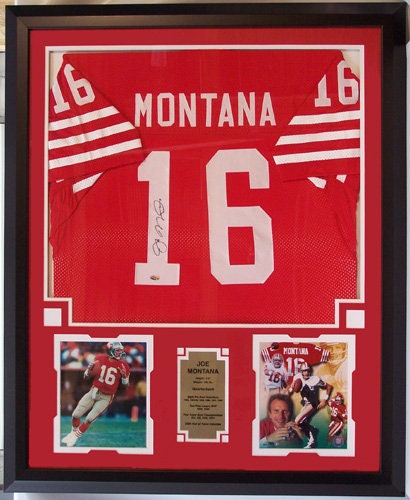 30x34 Framed Autographed Custom Jersey - Joe Montana San FrancIsco 49ers