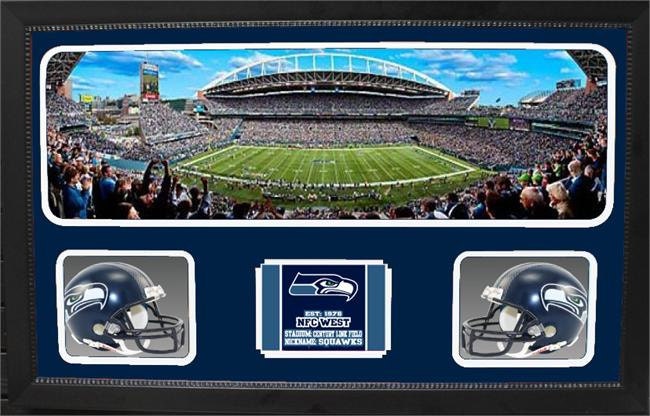 Double Mini Helmet Panoramic Shadowbox - Seattle Seahawks