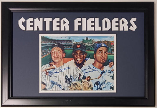 12x18 Autographed Frame - Mickey Mantle, Willie Mays, Duke Snider, Center Fielders