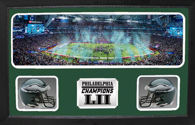 Double Mini Helmet Panoramic Shadowbox - LII World Champions Philadelphia Eagles