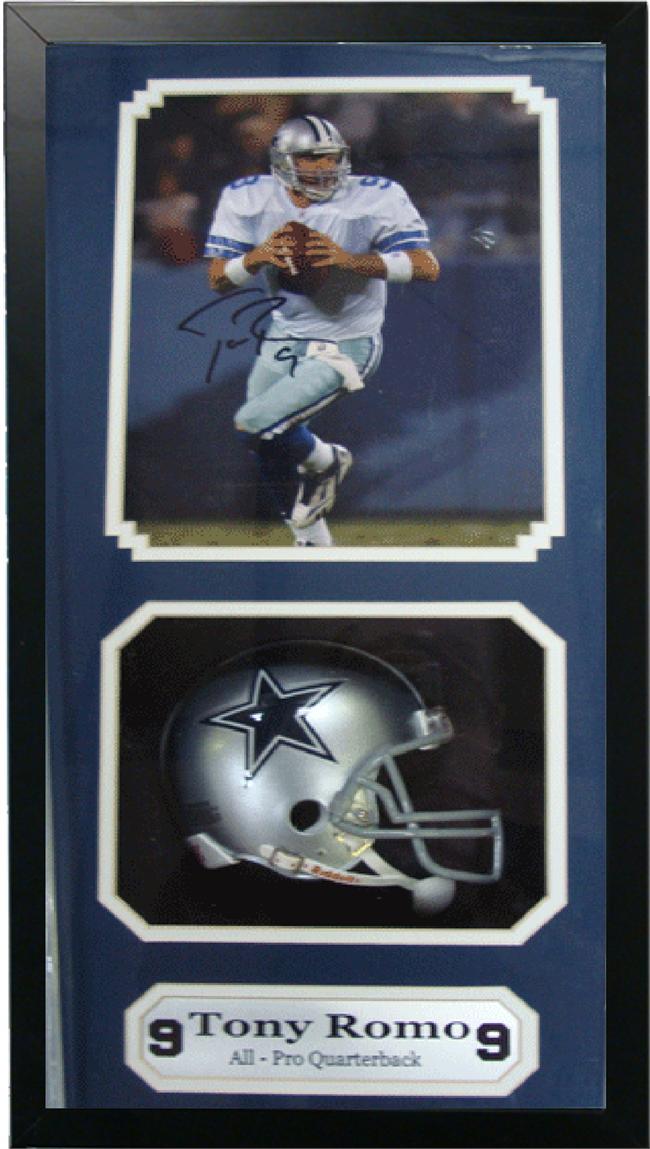 AUTOGRAPHED SHADOW BOX W/MINI HELMET - Tony Romo Dallas Cowboys