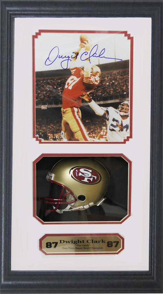 Autographed Shadow Box w/Mini Helmet - Dwight Clark SF 49ers