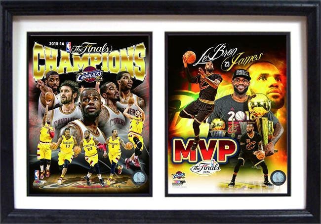 12x18 Double Frame - 2016 NBA Champions Cleveland Cavaliers Lebron MVP