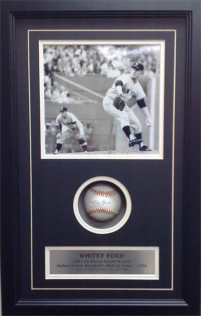 Autographed Shadowbox W/Baseball - Whitey Ford New York Yankees