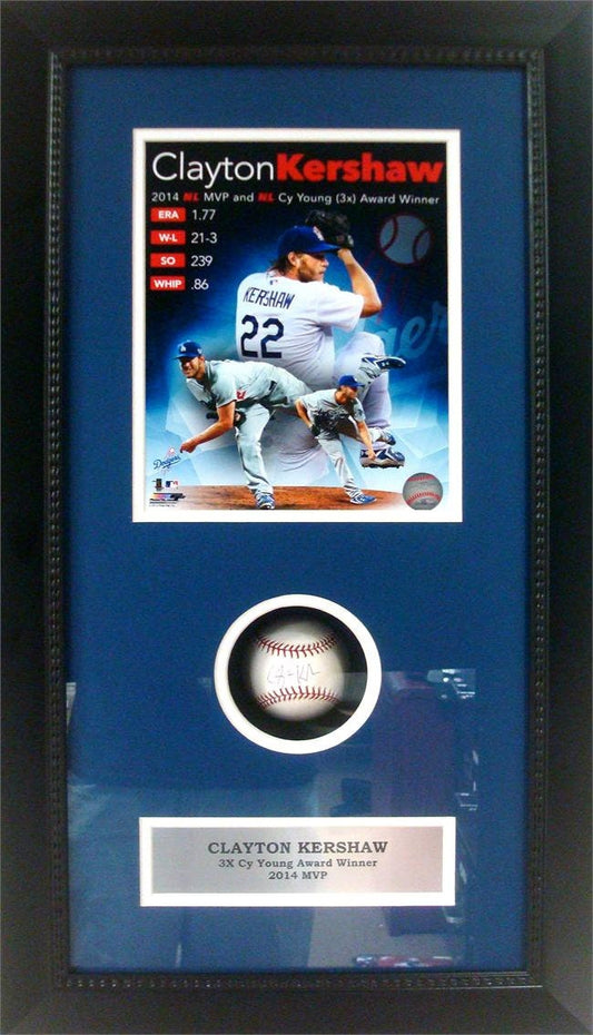 Autographed Shadowbox W/Baseball - Clayton Kershaw Los Angeles Dodgers