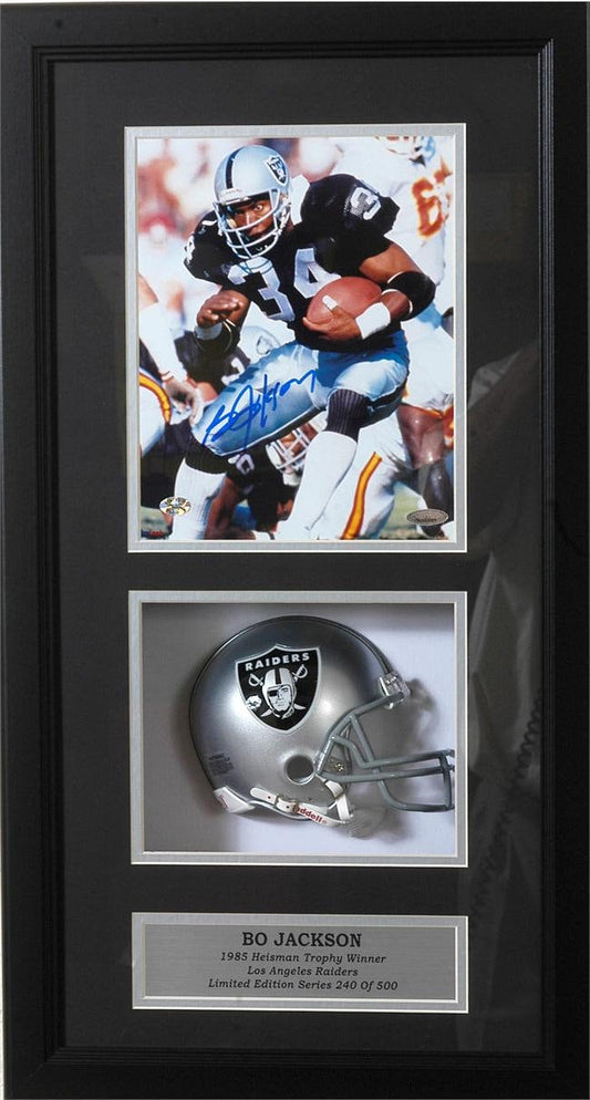 Autographed Shadow Box W/Mini Helmet - Bo Jackson Oakland Raiders