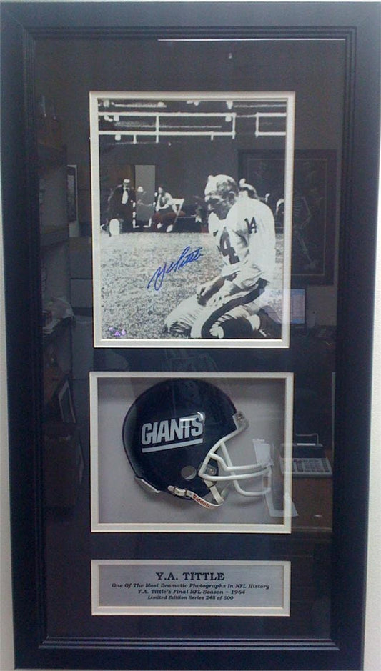 Autographed Shadowbox W/Mini Helmet - YA Tittle New York Giants