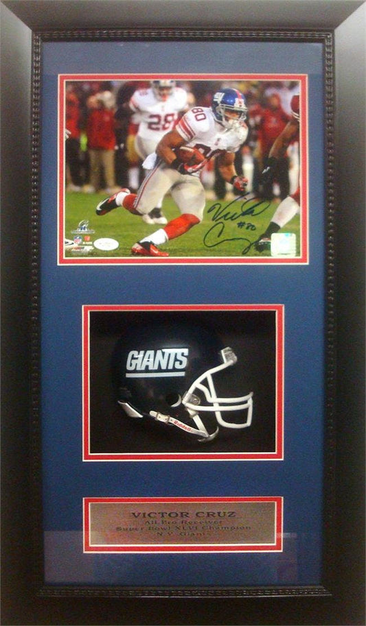 AUTOGRAPHED SHADOW BOX W/Mini Helmet- Victor Cruz New York Giants