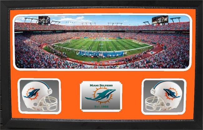 Double Mini Helmet Panoramic Shadowbox - Miami Dolphins