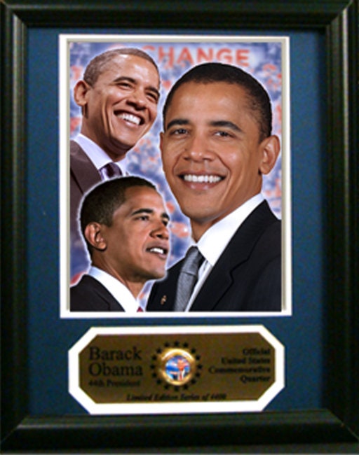 Barack Obama Photograph with Commemorative Photograph Mint Quarter in an 12" x 18" Deluxe Photograph Frame