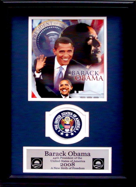 Barack Obama Collage with Presidential Commemorative Patch in a 12" x 18" Deluxe Photograph Frame