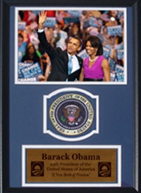 Barack Obama and Michelle Obama with Presidential Commemorative Patch in a 12" x 18" Deluxe Photograph Frame