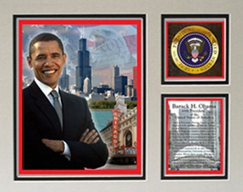 Barack Obama Photographed in Chicago 11" x 14" Photograph Deluxe Statistics Matted Print