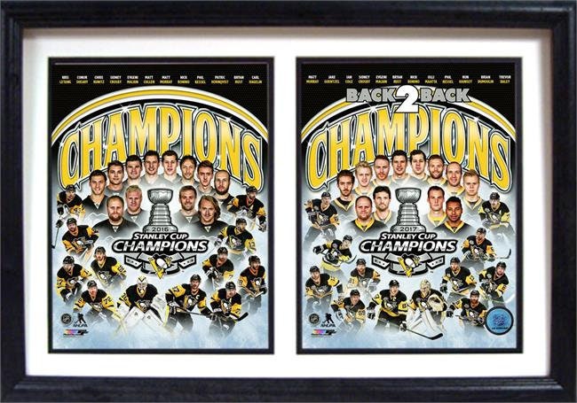 12 x 18 Double Frame - 2017 Back 2 Back Stanley Cup Champions Pittsburgh Penguins