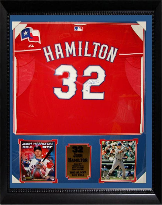 30x34 Framed Autographed Custom Jersey - Josh Hamilton Texas Rangers