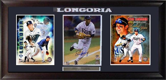 15x35 Three Photo Autographed Frame - Evan Longoria Tampa Bay Rays