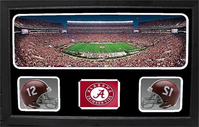 Double Mini Helmet Panoramic Shadowbox - Alabama Crimson Tide