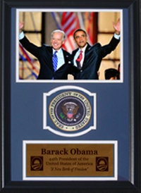 Barack Obama and Joe Biden with Presidential Commemorative Patch in a 12" x 18" Deluxe Photograph Frame