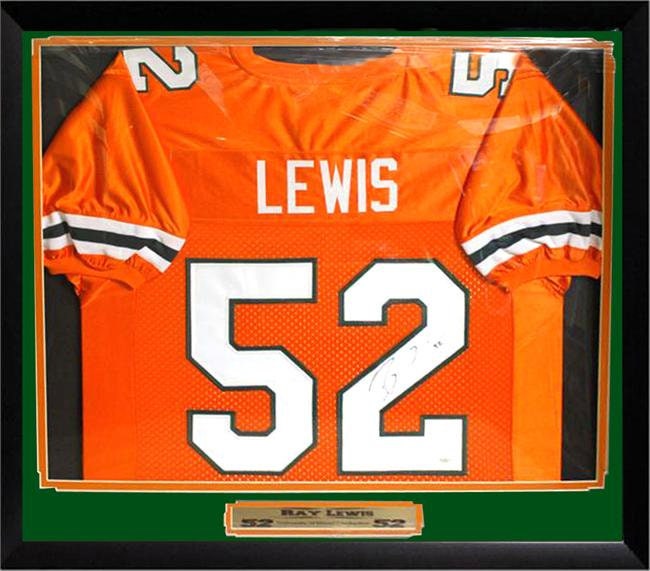 30x34 Framed Autographed Custom Jersey - Ray Lewis University of Miami