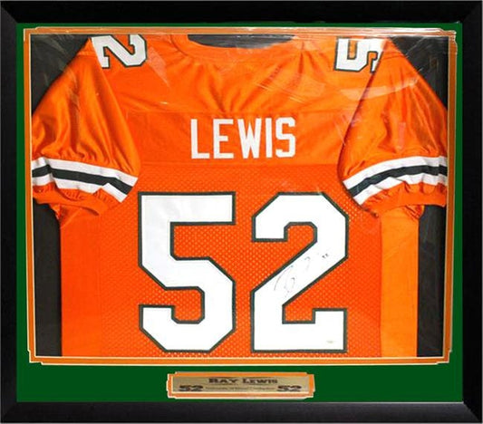 30x34 Framed Autographed Custom Jersey - Ray Lewis University of Miami