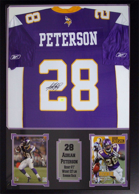 30x34 Framed Autographed Custom Jersey - Adrian Peterson Minnesota Vikings
