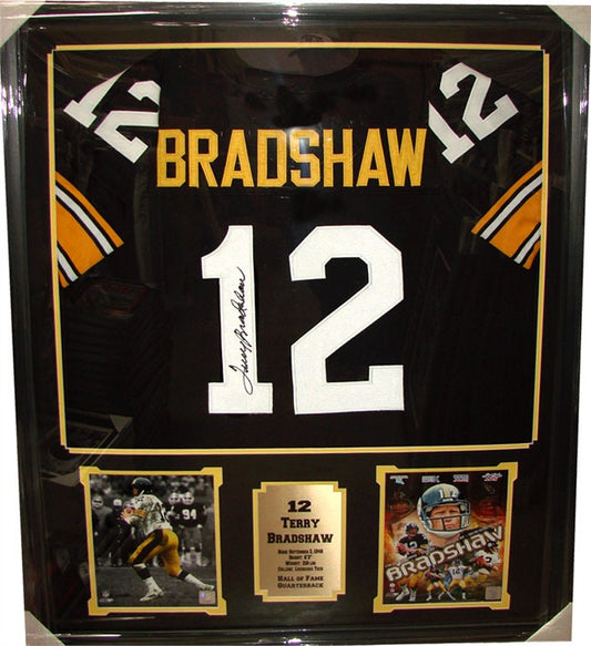 30x34 Framed Autographed Custom Jersey - Terry Bradshaw Pittsburgh Steelers