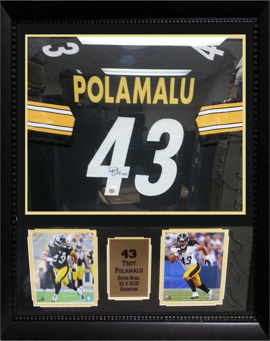 30x34 Framed Autographed Custom Jersey - Troy Polamalu Pittsburgh Steelers