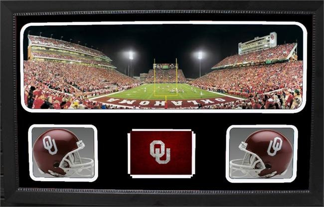 Double Mini Helmet Panoramic Shadowbox  - Oklahoma Sooners