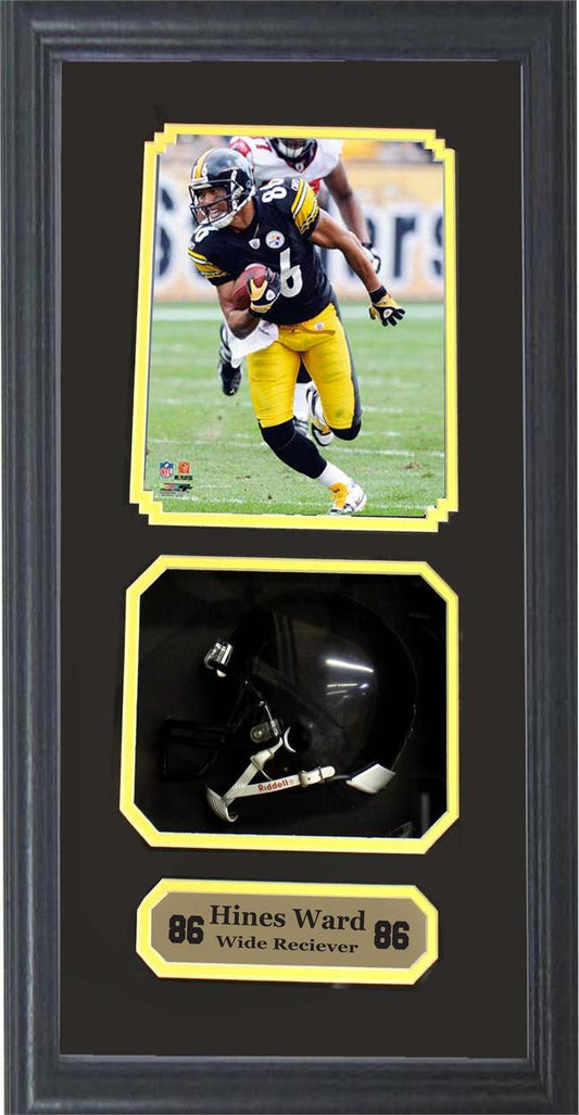 Autographed Shadowbox W/Mini Helmet - Hines Ward Pittsburgh Steelers