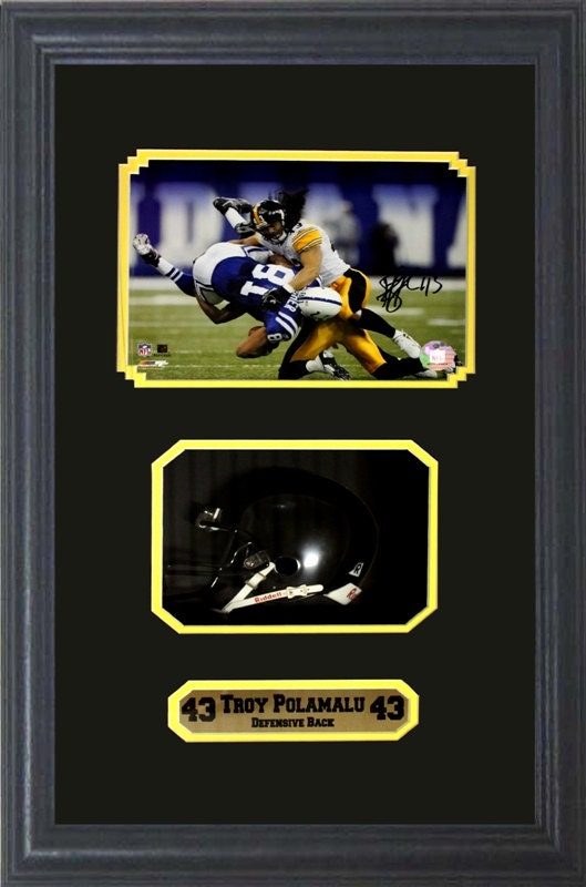 Autographed Shadowbox W/Mini Helmet - Troy Polamalu Pittsburgh Steelers