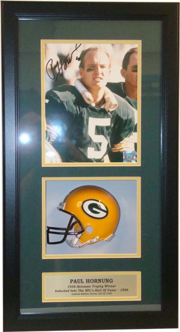 Autographed Shadow Box W/ Mini Helmet - Paul Hornung Green Bay Packers