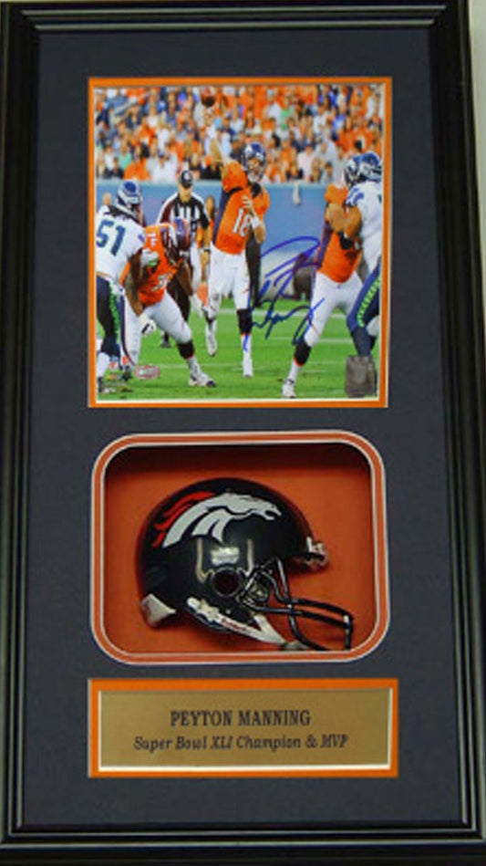 Autographed Shadow Box W/MINI HELMET - Peyton Manning Denver Broncos